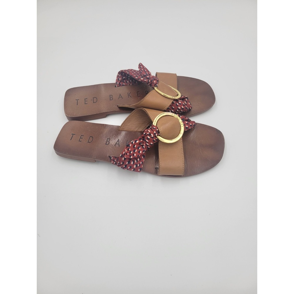 Ted Baker Maliyar Polka‎ Dot Leather Scarf Sandals Flats Sz 38.5 - Picture 2 of 6